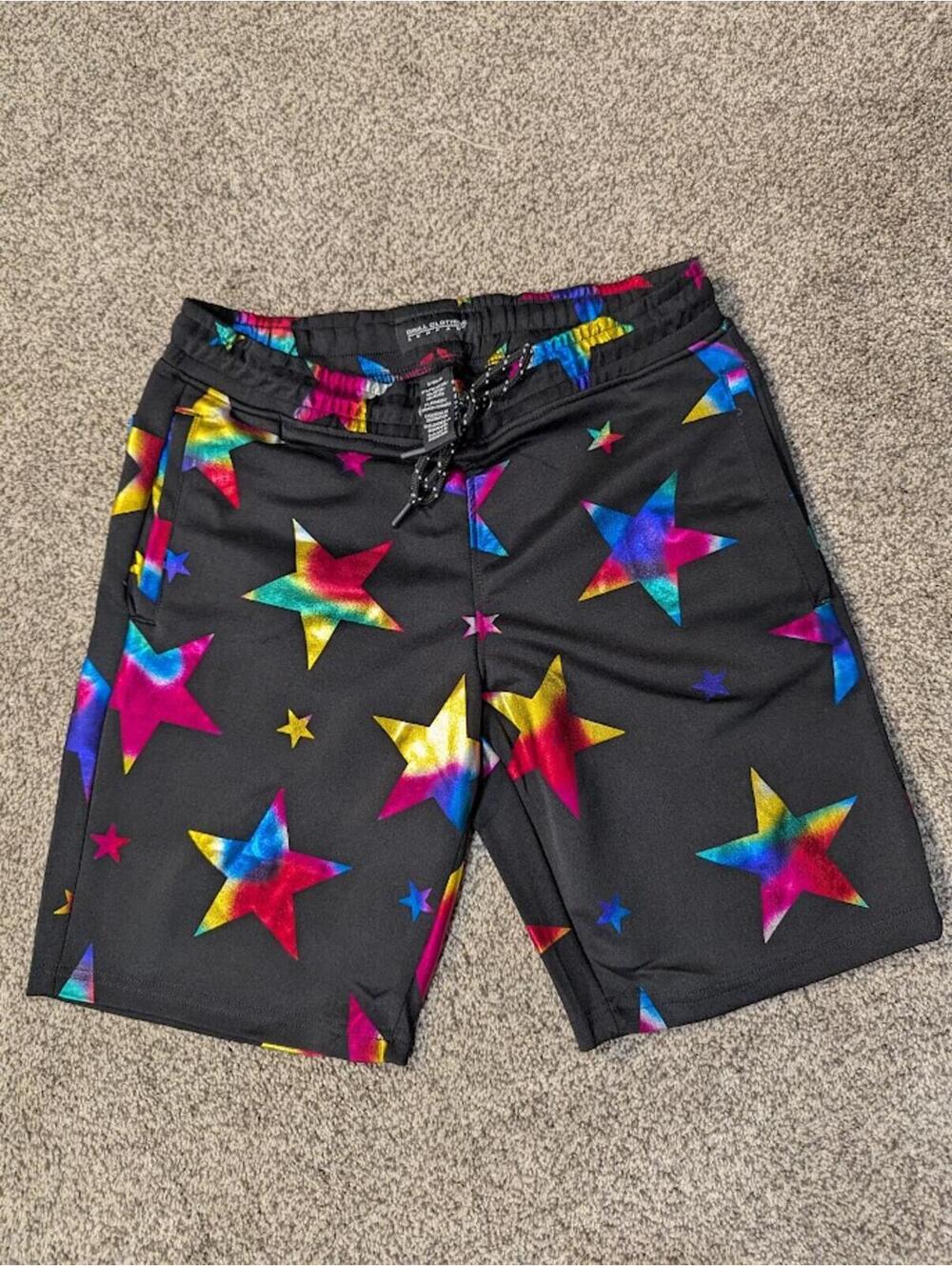 Drill Clothing Co Rainbow Stars Shorts Small NWT Black Metallic Colorful 90s Y2K